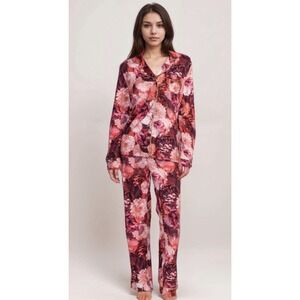 New Johnny Was The Carly Long Pajama Set Rosas Floral Print Medium Pink Red